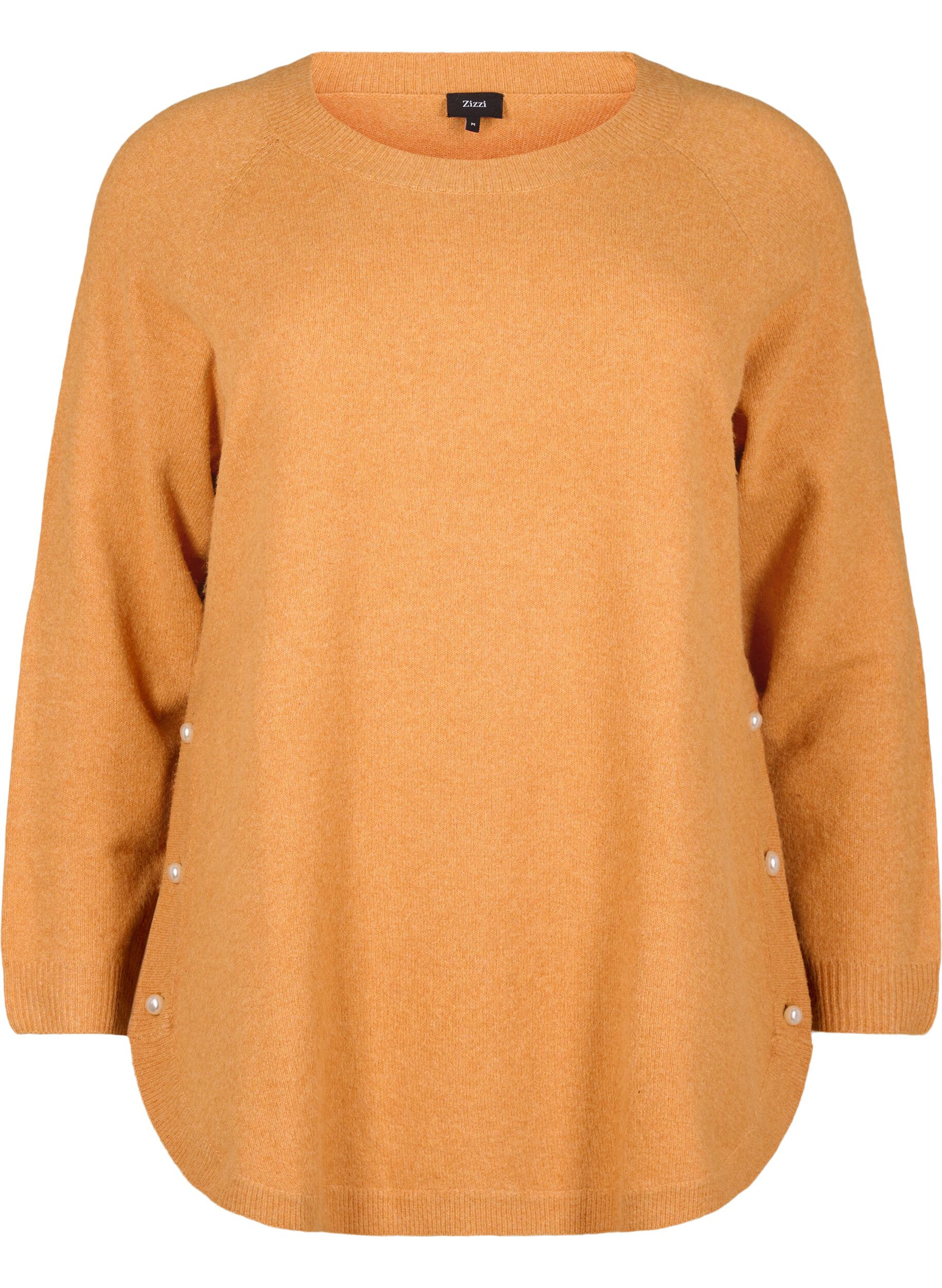 Zizzi Strikket bluse med perledetaljer, Yam White Mel., Packshot image number 0