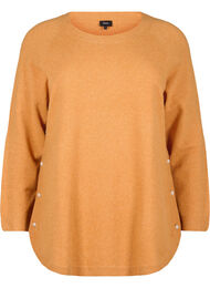 Strikket bluse med perledetaljer, Yam White Mel.