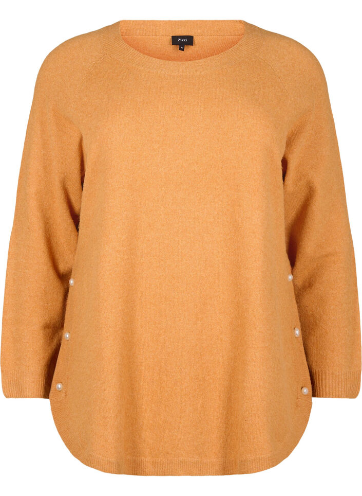 Strikket bluse med perledetaljer, Yam White Mel., Packshot image number 0