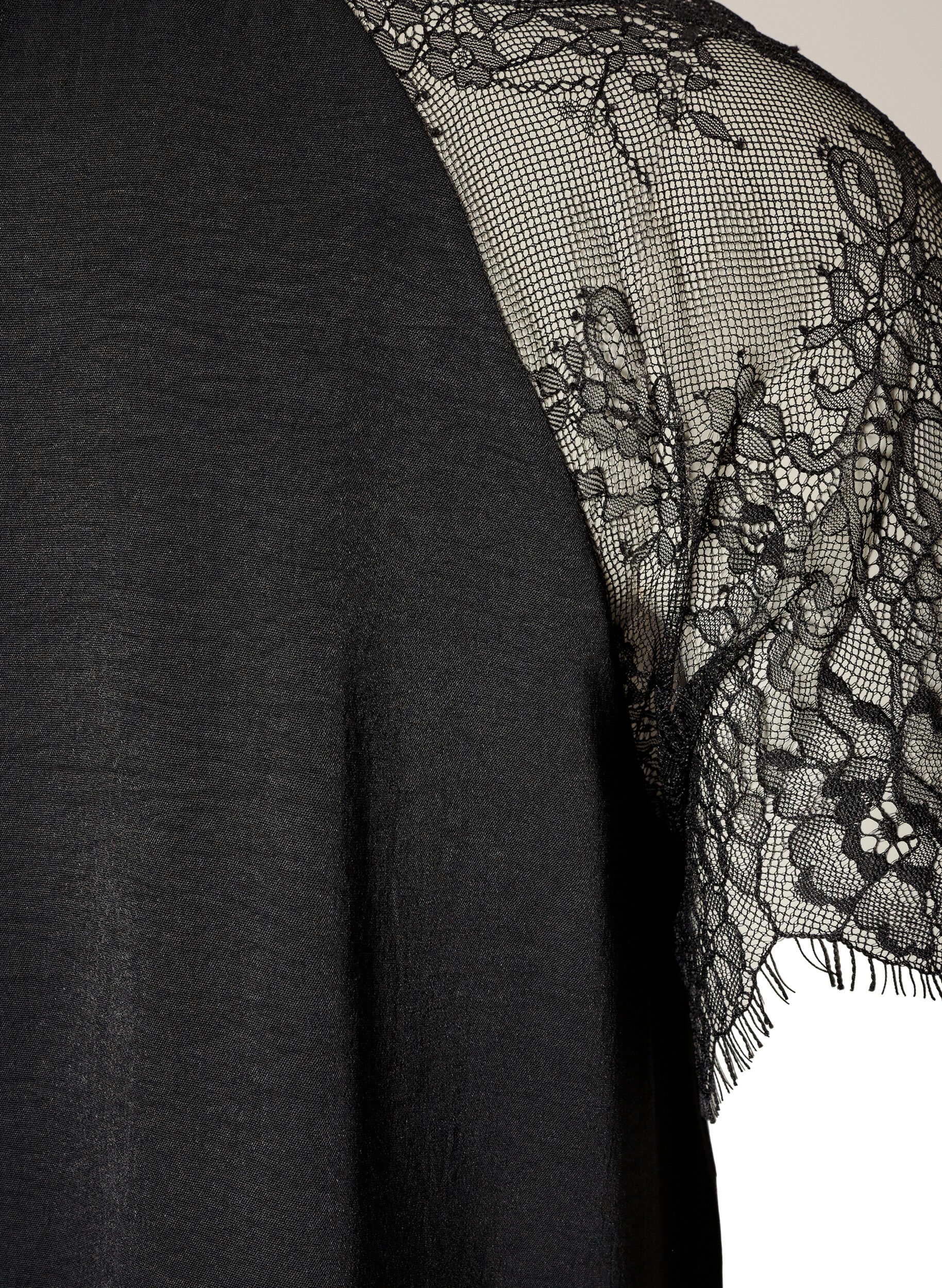 ZizziBluse med korte blondeermer og h&oslash;y hals, Svart, Packshot image number 3