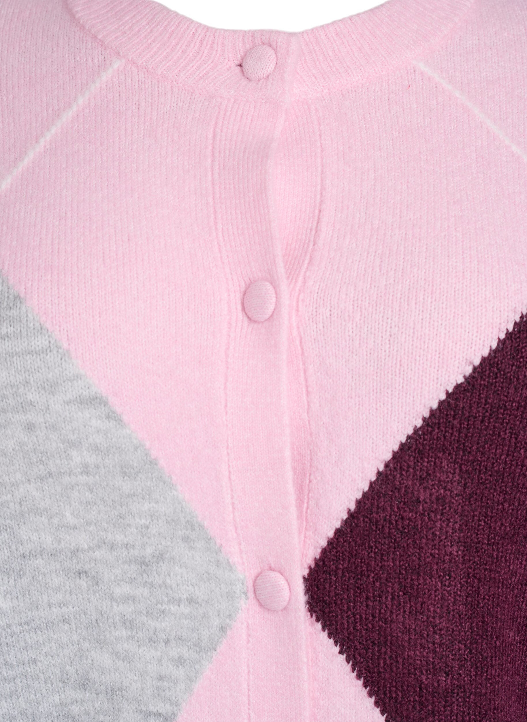 Zizzi Cardigan med argylem&oslash;nster og rund hals, Rosa, Packshot image number 2