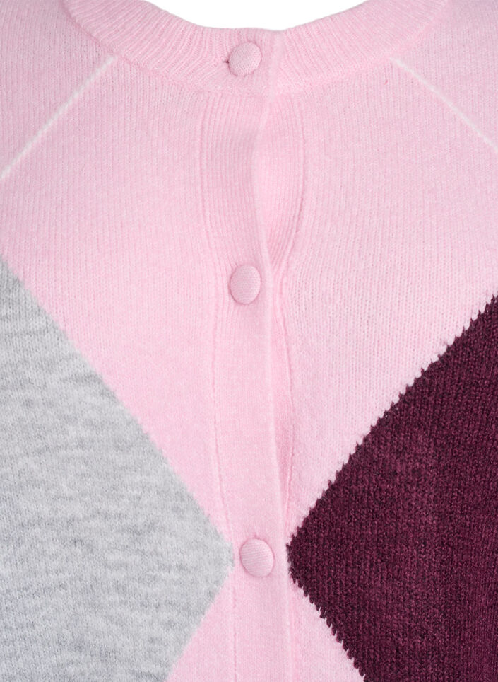 Cardigan med argylemønster og rund hals, Rosa, Packshot image number 2