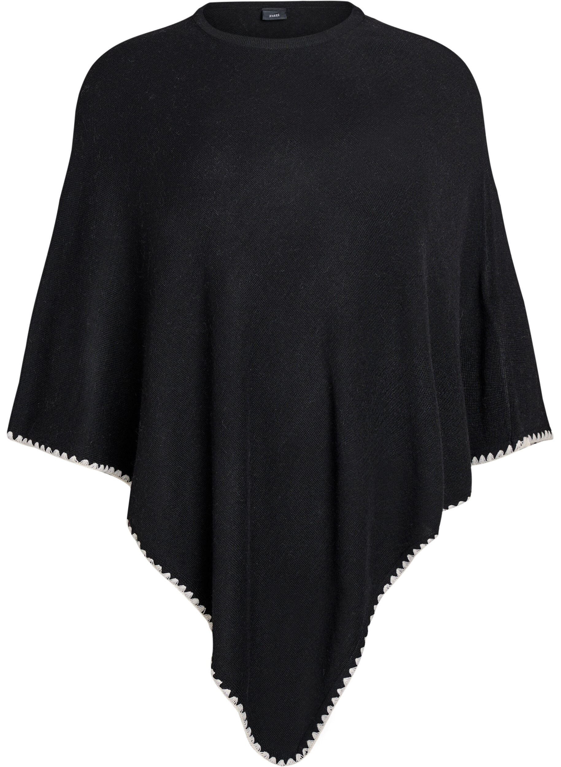 ZizziFinstrikket poncho, Svart, Packshot image number 0