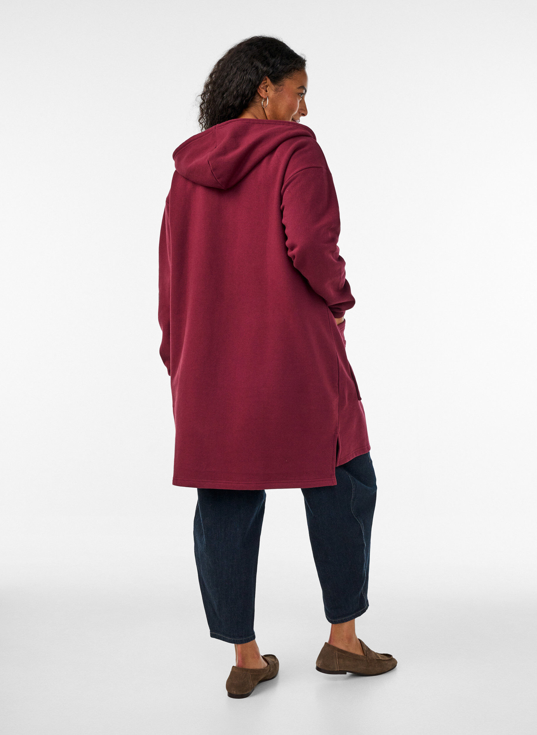 ZizziLang hettegenser-cardigan med glidel&aring;s, R&oslash;d, Model image number 2