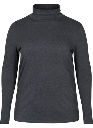 Tettsittende genser med polokrage, Dark Grey Melange, Packshot image number 0