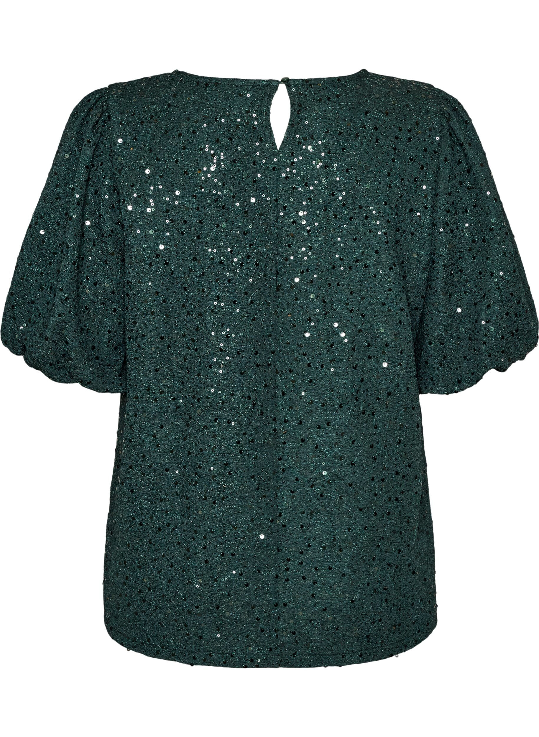 ZizziPaljettbluse med ballongermer, Gr&oslash;nn, Packshot image number 1