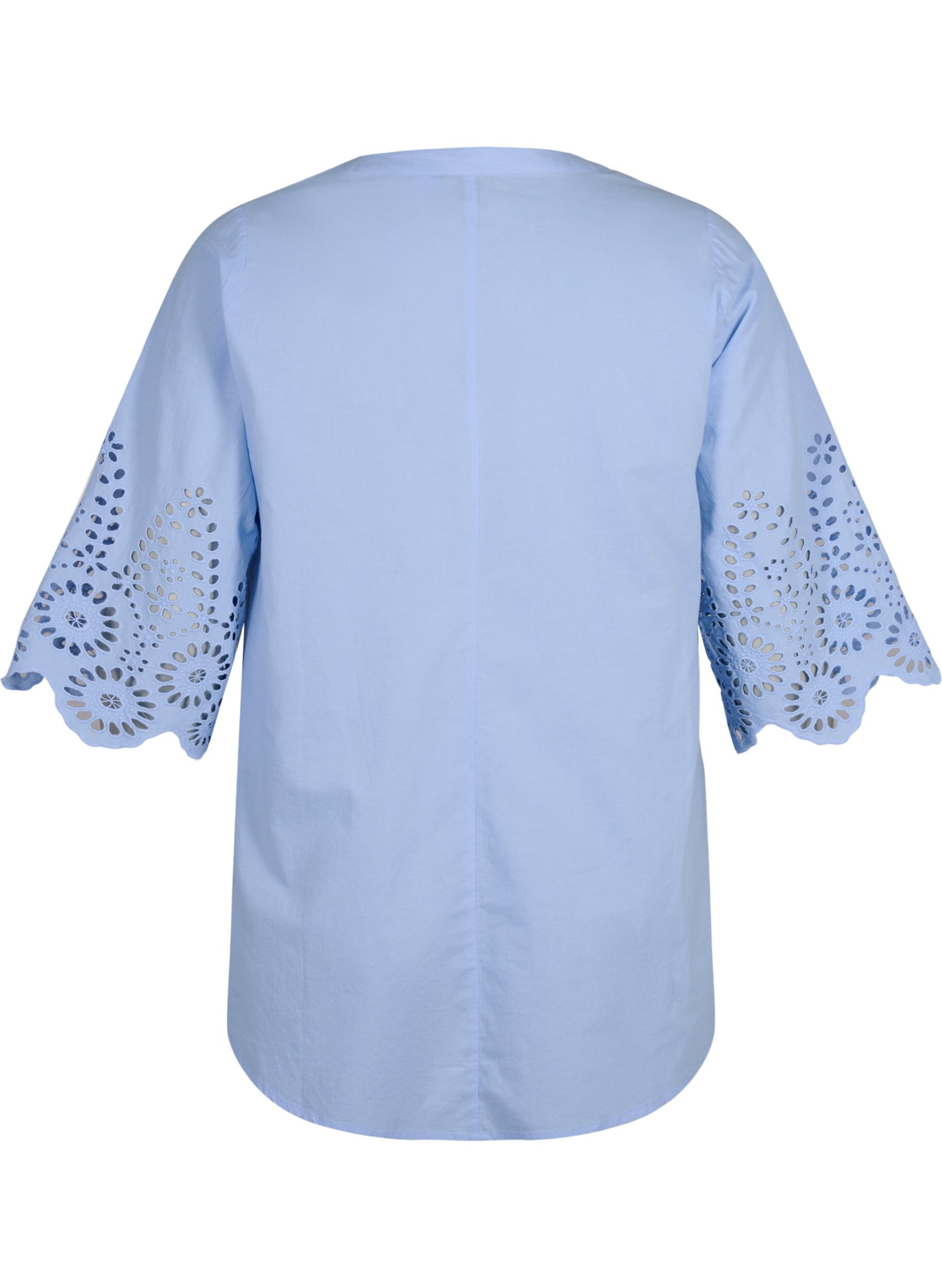 Zizzi Skjortebluse med engelsk broderi og 3/4-ermer, Serenity, Packshot image number 1
