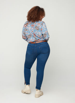 Cropped Amy jeans med høyt liv og glidelås, Dark blue denim, Model image number 0