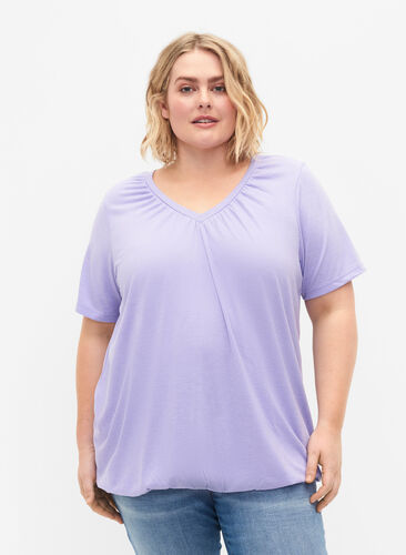 Melert T-skjorte med strikkant, Lavender Mél, Model image number 0