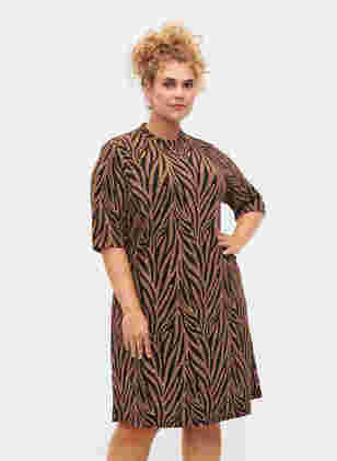 Mønstrete kjole med glitter og korte ermer, Black Lurex AOP, Model