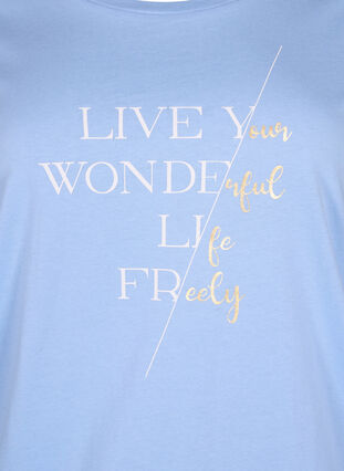Zizzi Kortermet T-skjorte i bomull med elastisk kant, Serenity w. Live, Packshot image number 2