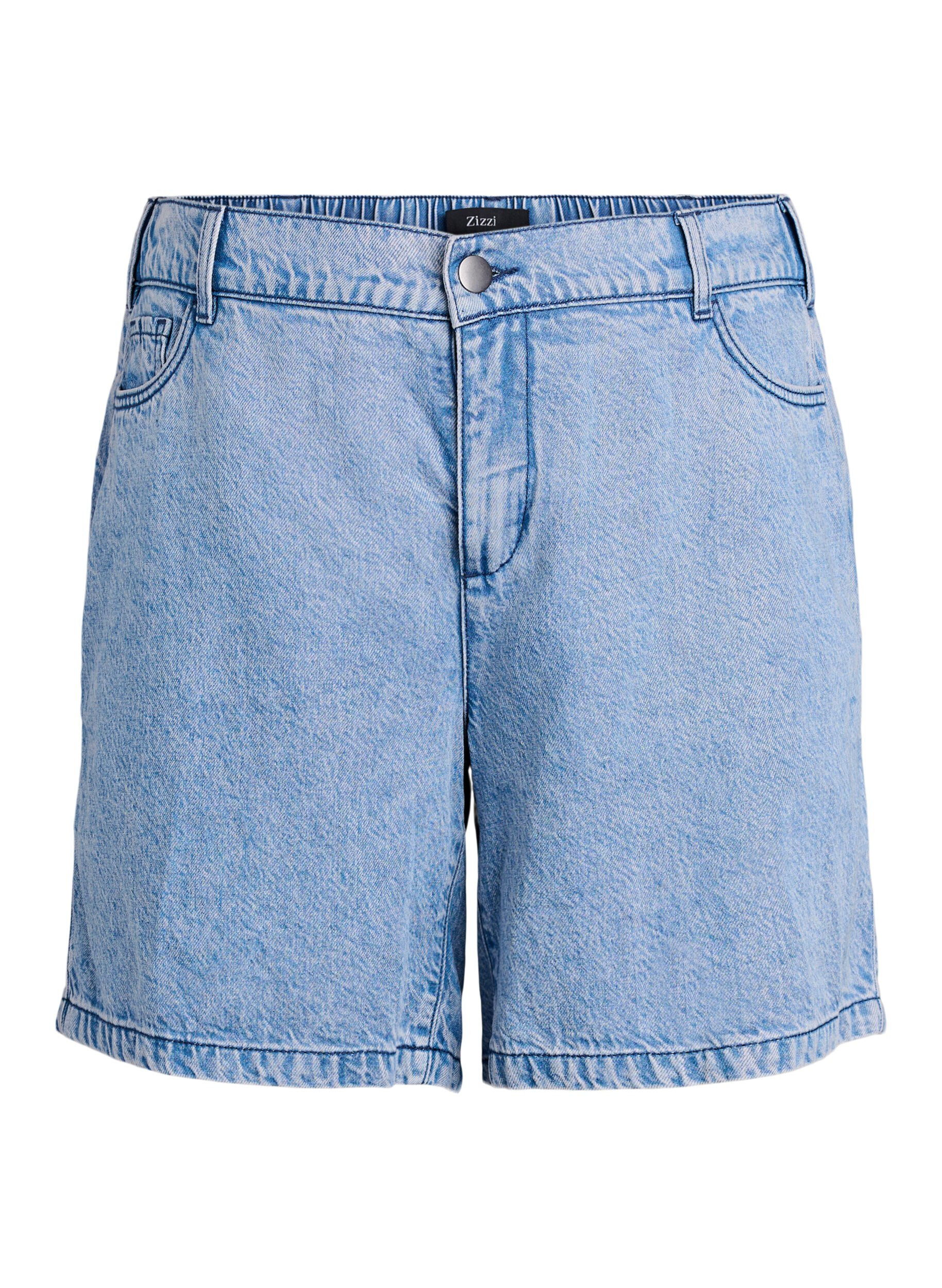 Zizzi L&oslash;se denimshorts med h&oslash;y midje, Bl&aring;, Packshot image number 0