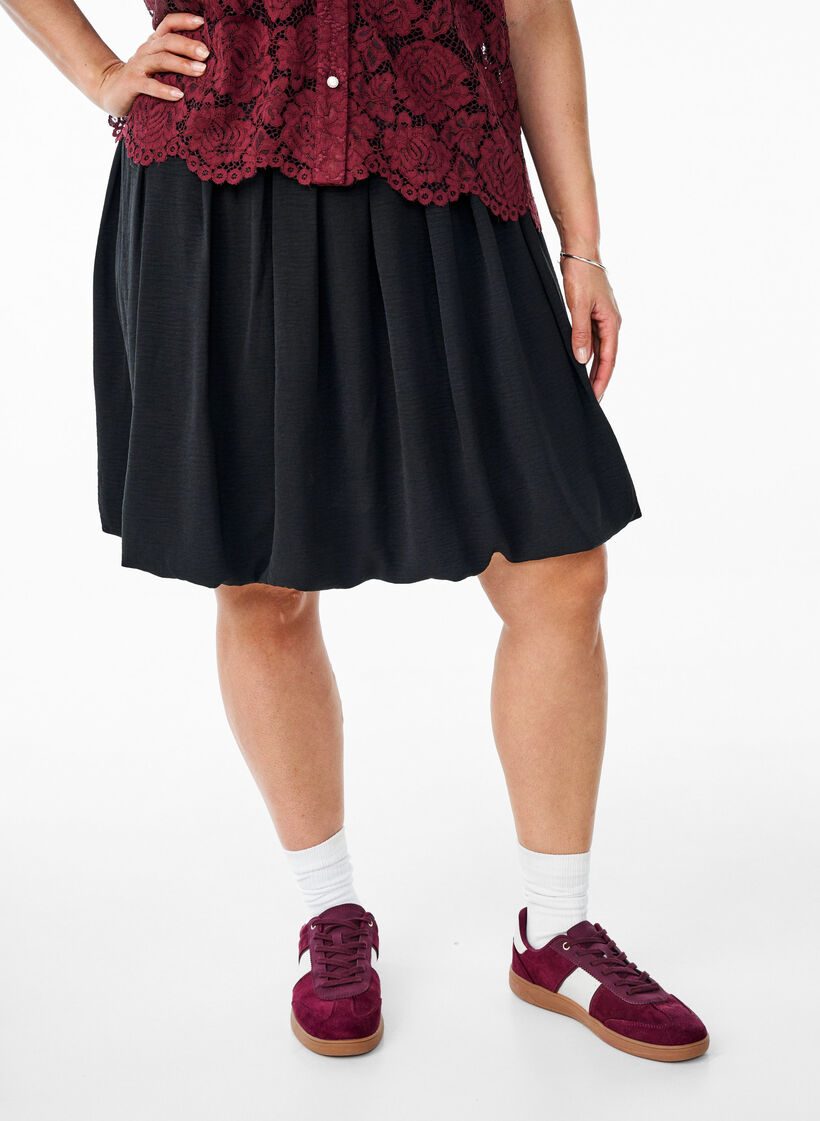 Kort ballongskjørt med elastisk linning, Black, Model