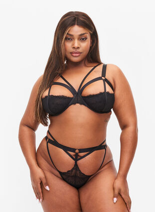 Zizzi G-streng med string og blonder, Black, Model image number 0