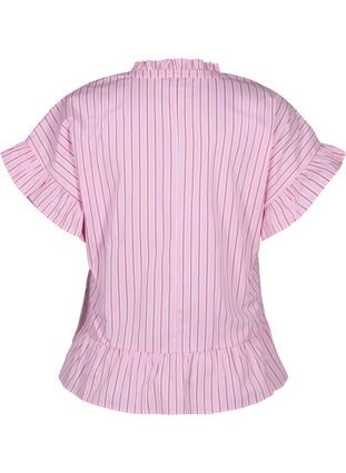 Stripete bluse med peplum og volangdetaljer, Pink Red Stripe, Packshot image number 1