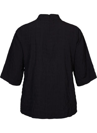 Bluse med høy hals og 3/4-ermer, Black, Packshot image number 1