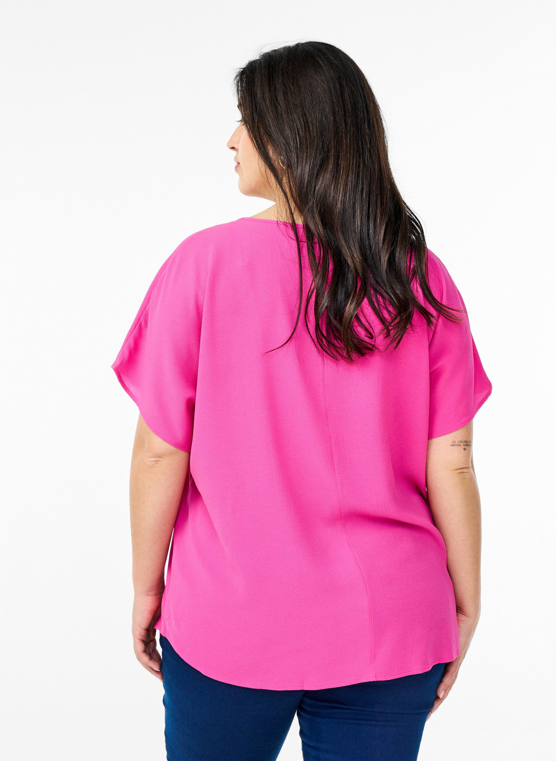 Zizzi Bluse med korte ermer og rund hals, Rosa, Model image number 2