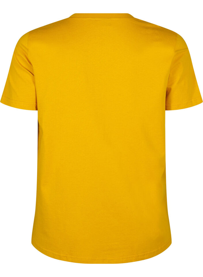 Basic T-skjorte i bomull med rund hals, Gul, Packshot image number 1
