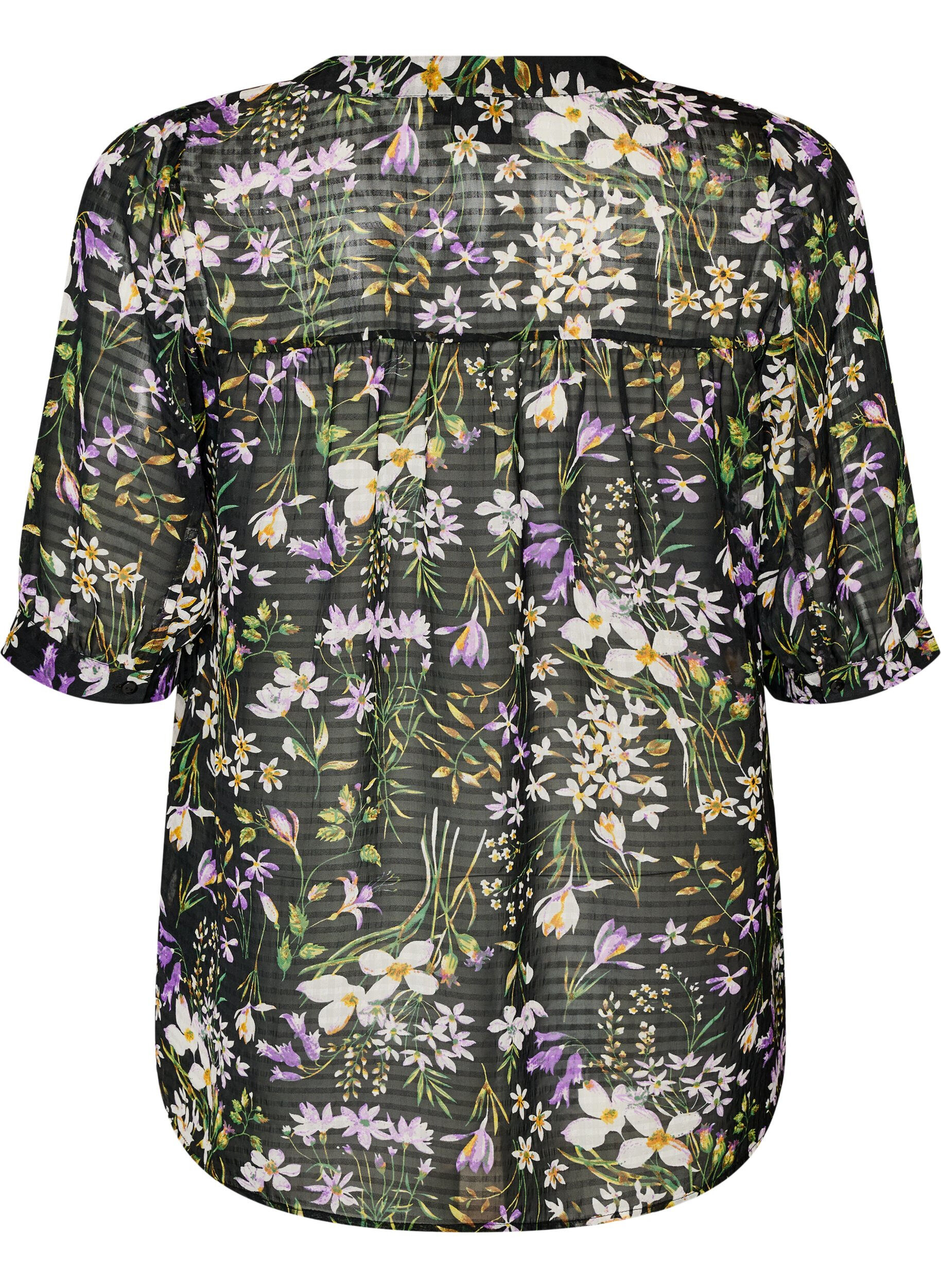 ZizziBluse med blomstertrykk og V-hals, Svart, Packshot image number 1