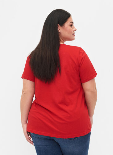 T-skjorte i bomull med trykk og V-hals, Tango Red ORI, Model image number 1