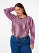 Stripete bluse med lange ermer, Rosa, Model image number 0