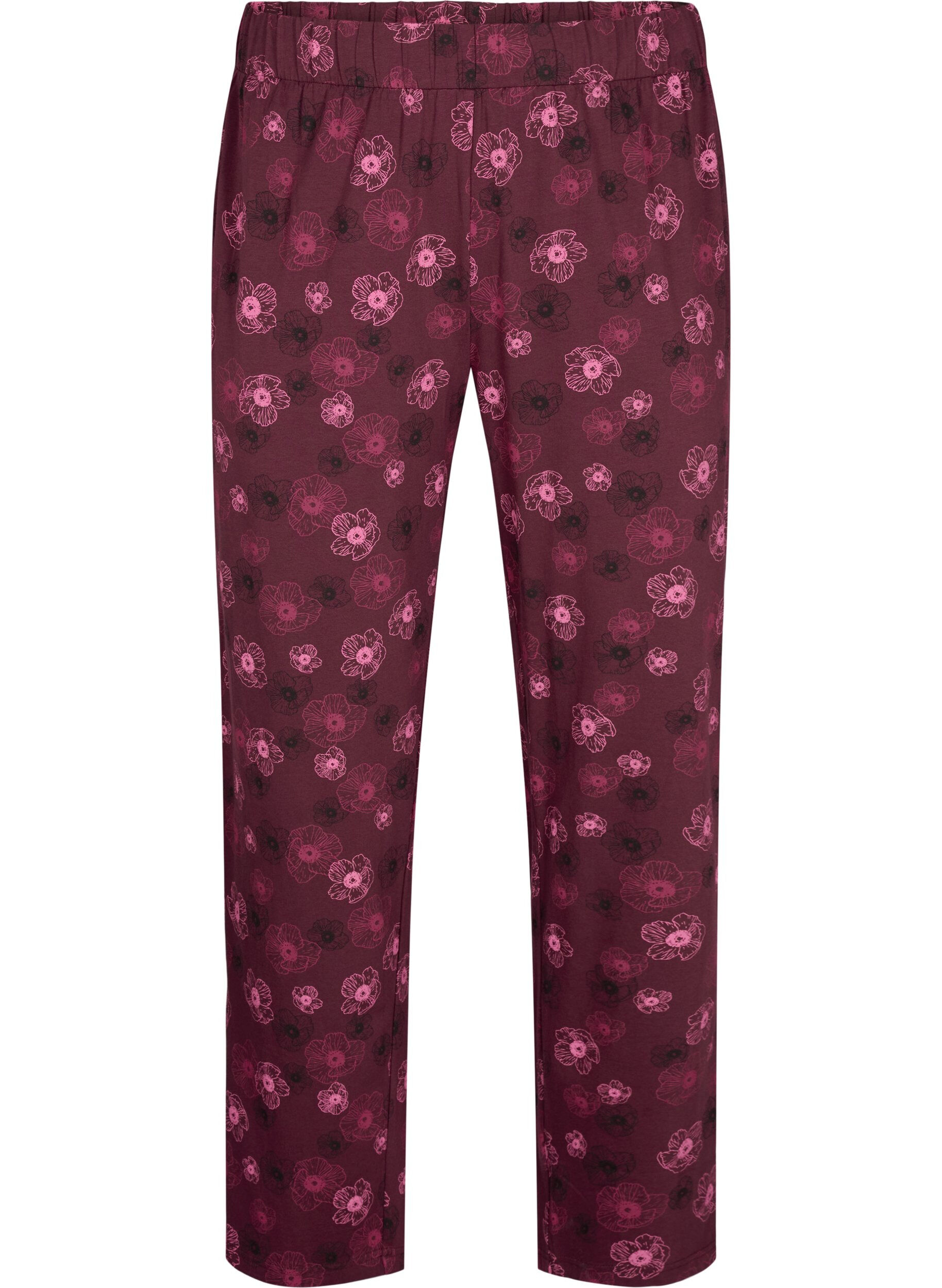 Zizzi Bomull Pyjamas bukser med utskrift, M&oslash;rk Bordeaux, Packshot image number 0