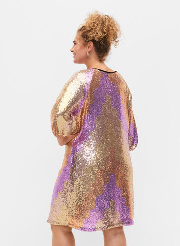 Paljettkjole med 3/4-ermer, Gold Mulit Sequins, Model image number 1