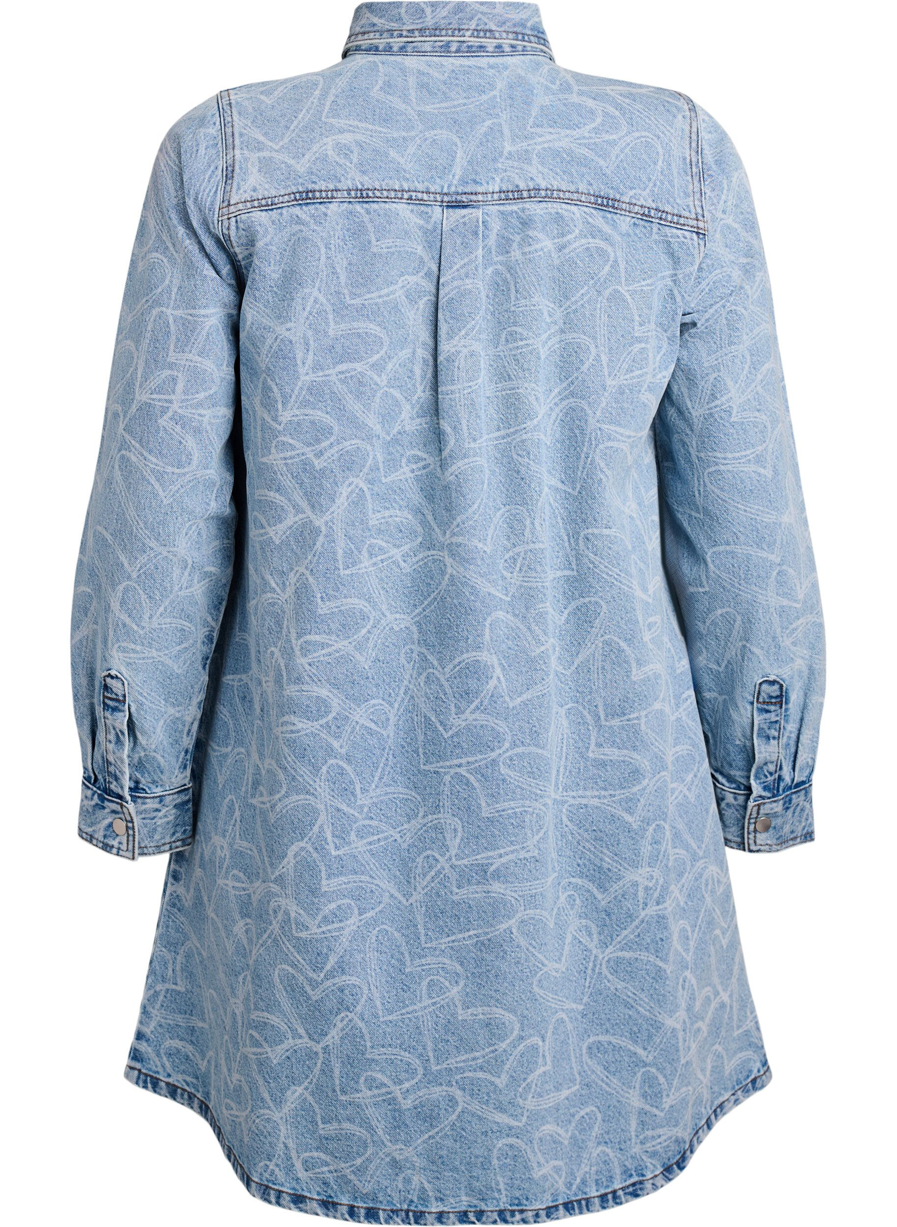 Zizzi Denimkjole med hjerte-m&oslash;nster, Bl&aring;, Packshot image number 1