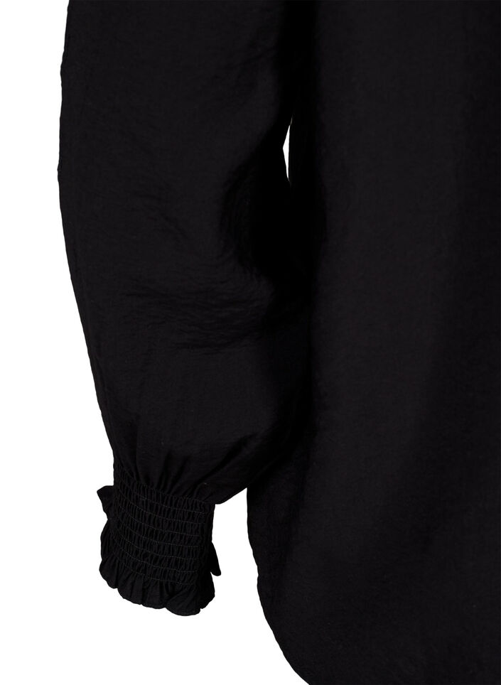 Bluse med volanger og broderi anglaise, Black, Packshot image number 3