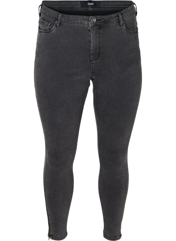 Cropped Amy jeans med glidelås, Grå, Packshot image number 0