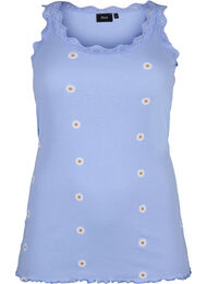 Topp med trykk og blondekant, Blå