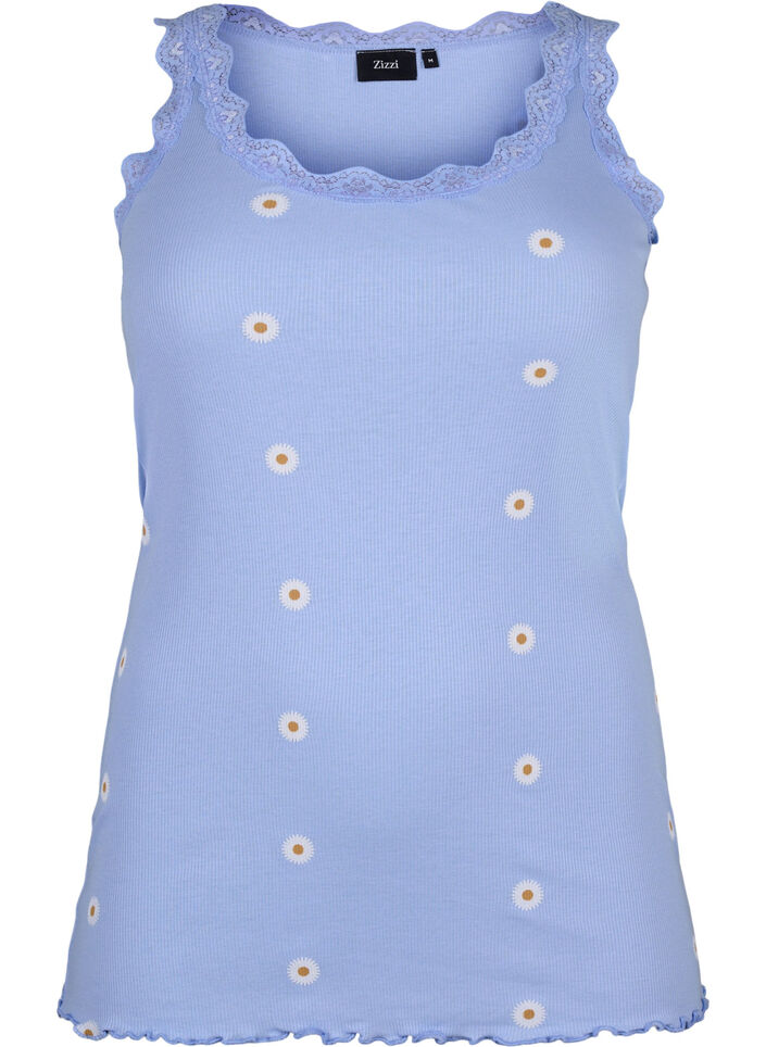 Topp med trykk og blondekant, Blå, Packshot image number 0