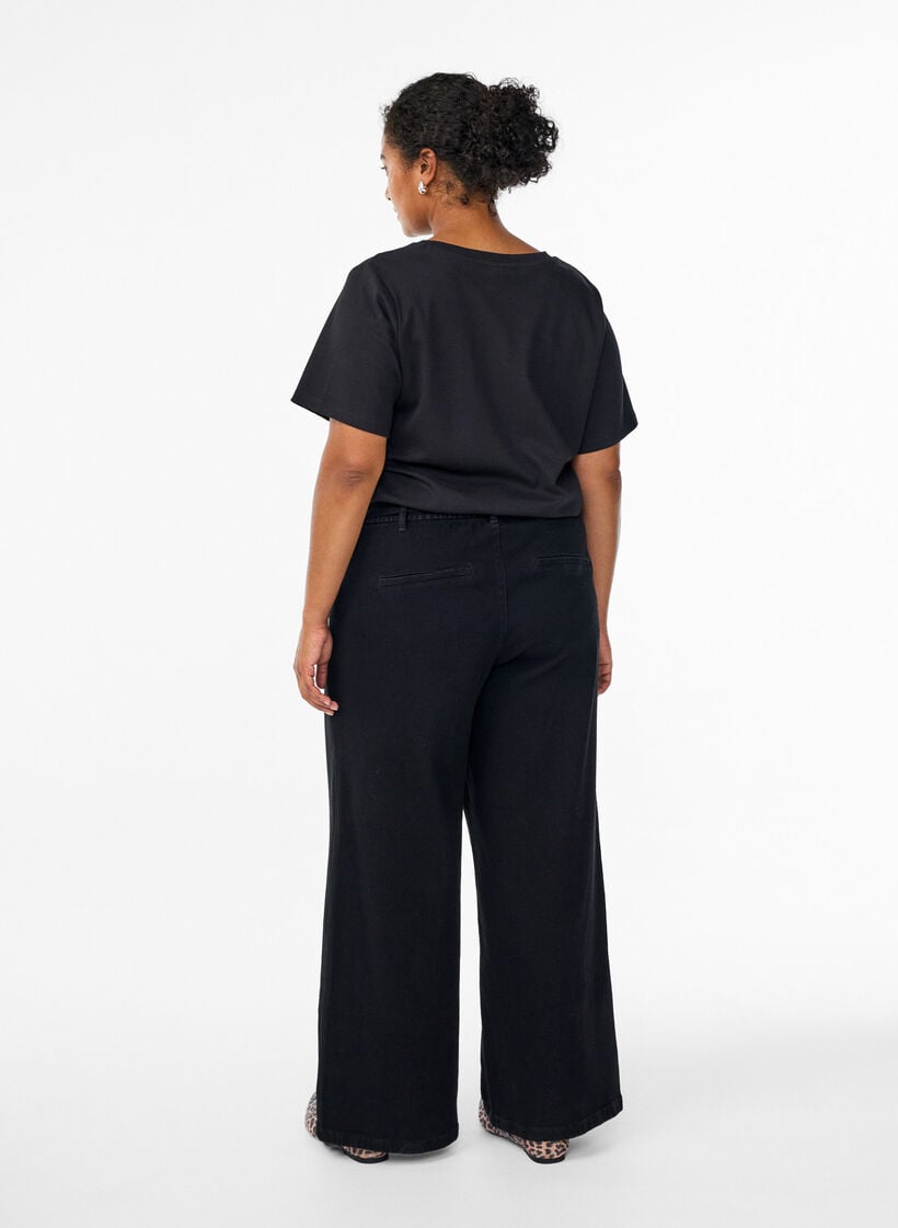 Loose fit-jeans med elastisk linning og sn&oslash;ring, Svart, Model