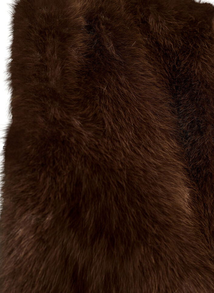 Kort jakke i imitert pels med &aring;pen front, Brun, Packshot image number 3