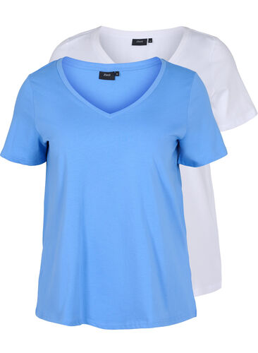 Basis T-skjorter i bomull 2 stk., Ultramarine/White, Packshot image number 0