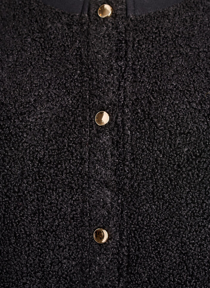 Teddy cardigan med gullfargede knapper, Svart, Packshot image number 2