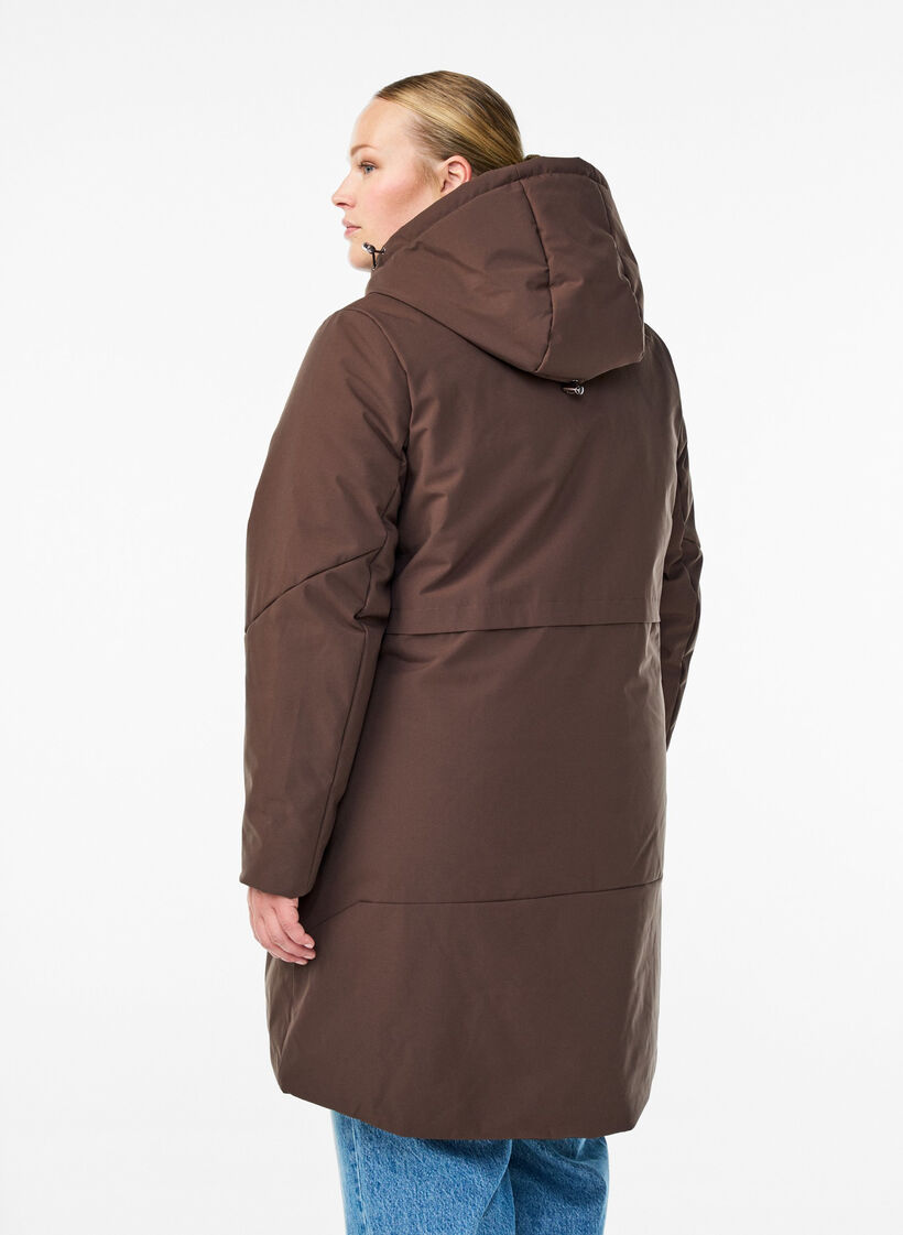 Vinterjakke med justerbar midje, Brun, Model image number 1