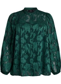 Bluse med knapper og blomstertrykk, Grønn Bluse med knapper og blomstertrykk