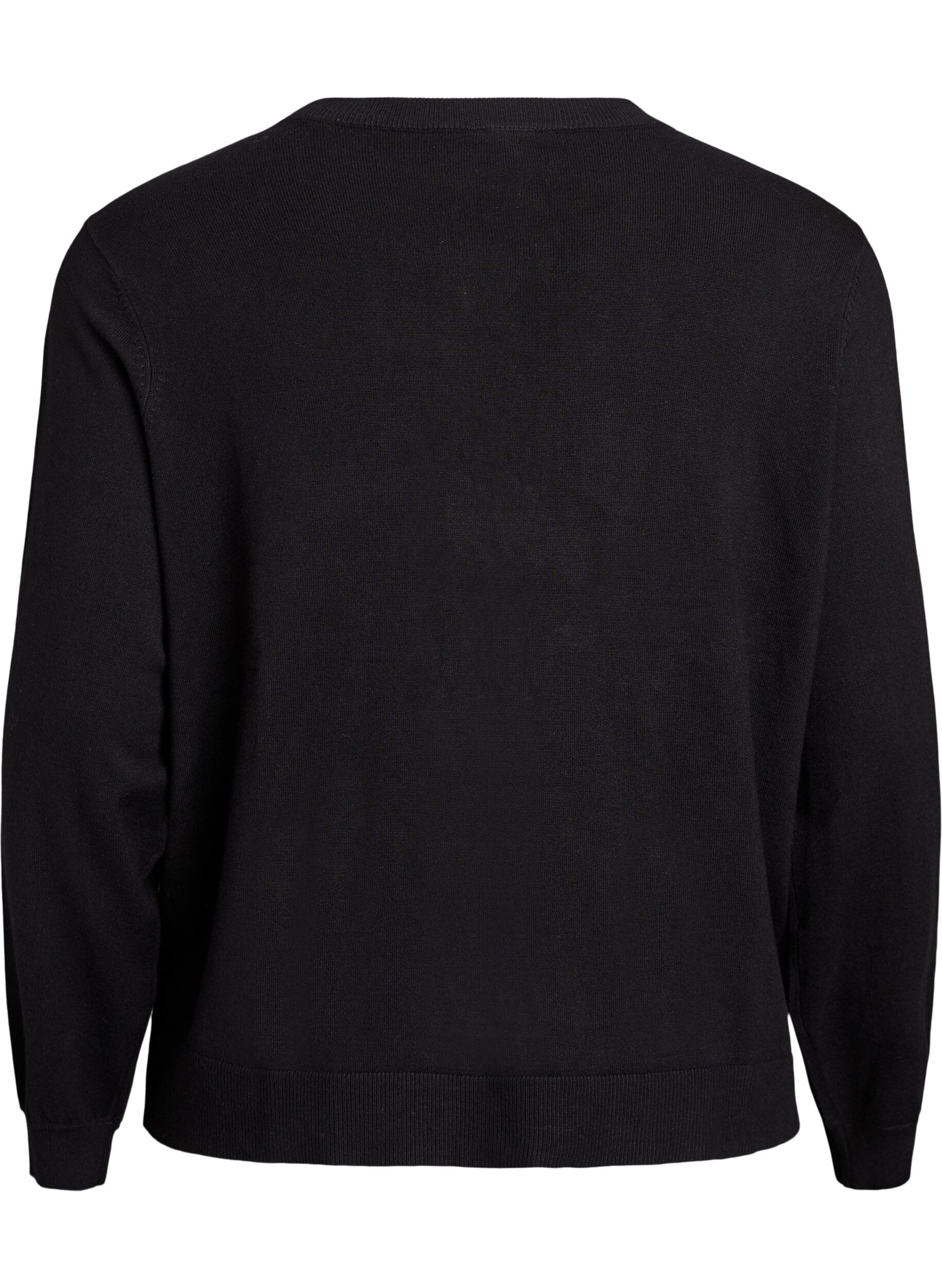 Zizzi Cardigan med perleb&aring;ndbroderte sl&oslash;yfer og trykknapper, Svart, Packshot image number 1