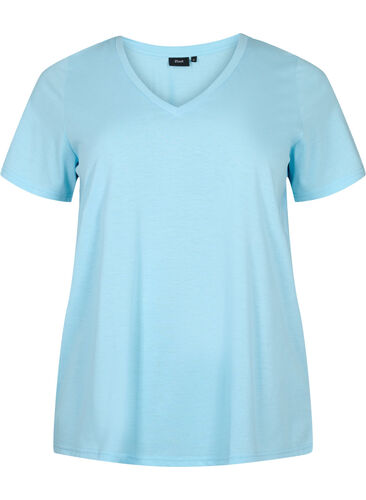 Kortermet T-skjorte med V-hals, Sky Blue, Packshot image number 0