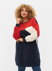 Lang hettegenser med colorblock, Navy Color Block, Model