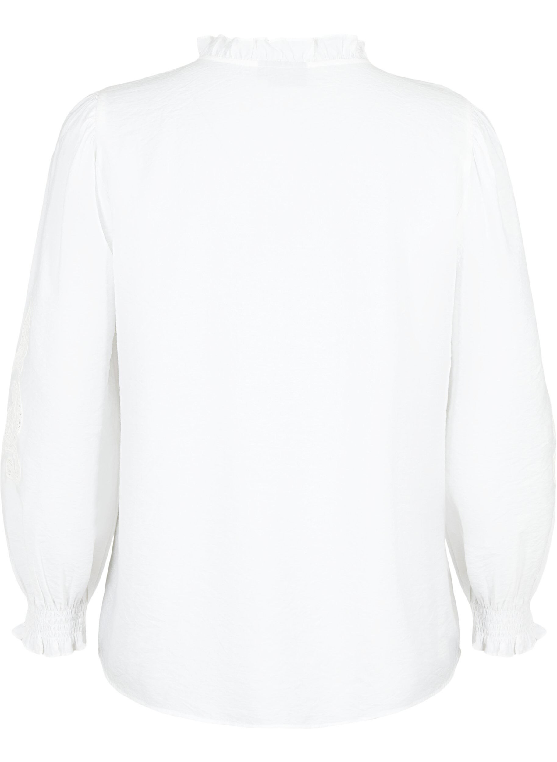 Zizzi Bluse med volanger og broderi anglaise, Bright White, Packshot image number 1