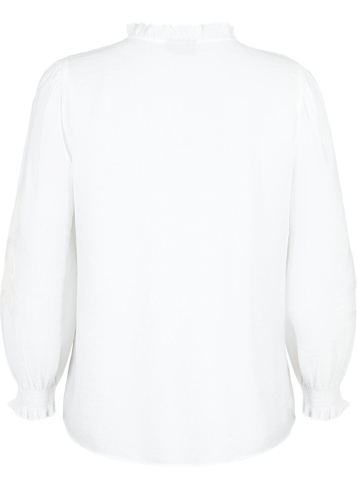 Bluse med volanger og broderi anglaise, Bright White, Packshot image number 1