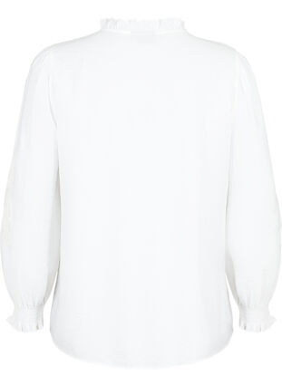 Bluse med volanger og broderi anglaise, Bright White, Packshot image number 1
