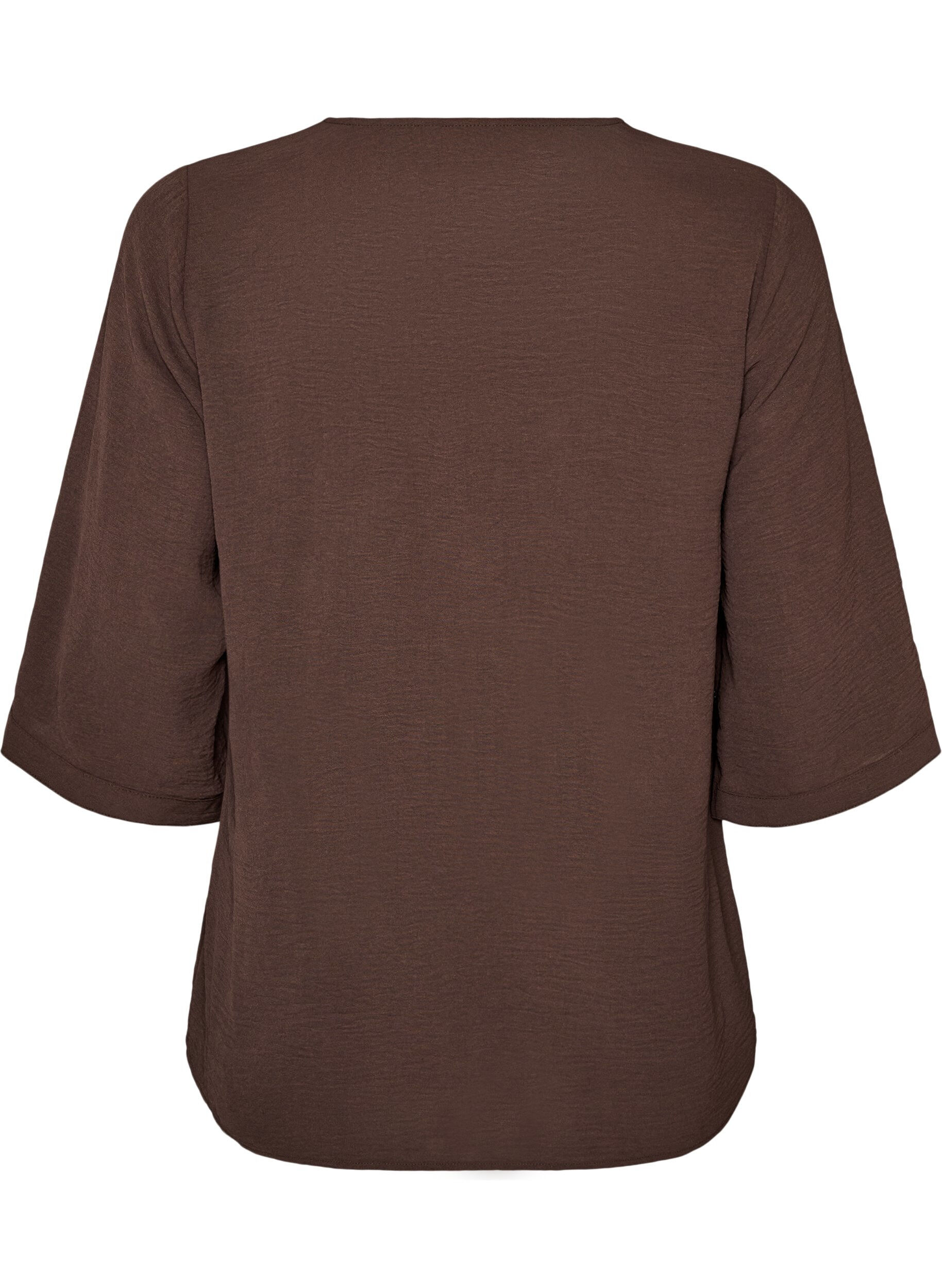 ZizziSkjortebluse med v-hals og 3/4 ermer, Brun, Packshot image number 1
