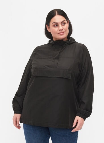 Anorak med hette og lomme, Black, Model image number 0