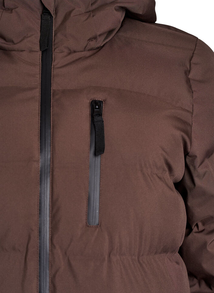 Pufferjakke med hette og lommer, Brun, Packshot image number 2