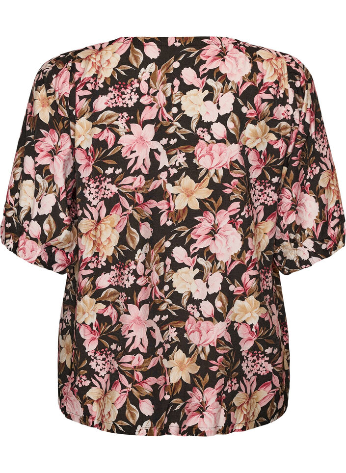 Viskosebluse med V-hals, Rosa, Packshot image number 1