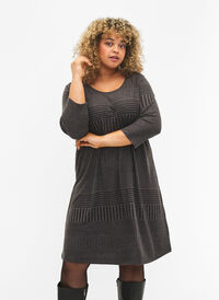 Kjole med 3/4-lange ermer og stripemønster, Dark Grey Mélange, Model