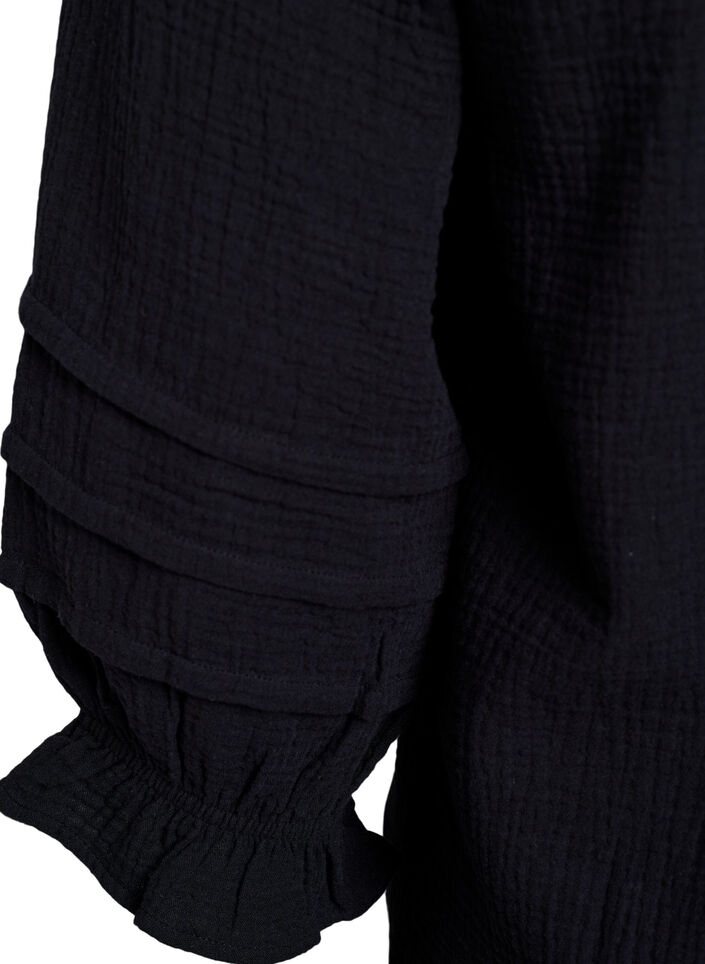 Bluse i bomullsmusselin med 3/4 ermer, Black, Packshot image number 3